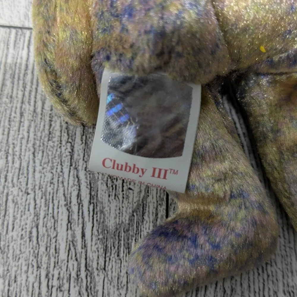 Ty  Clubby 111 Multicolor Plush Bear with Blue Bow